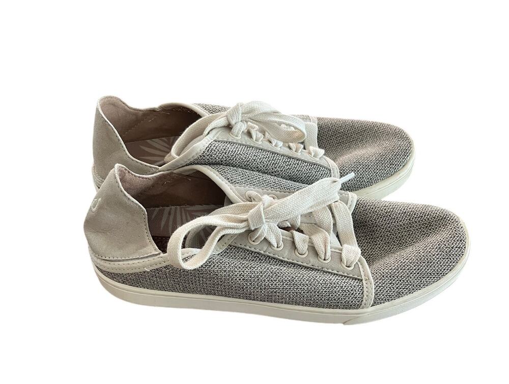 OLUKAI Natural PEHUEA LI SNEAKERS TAPA Lace Up Comfort Size 8.5
